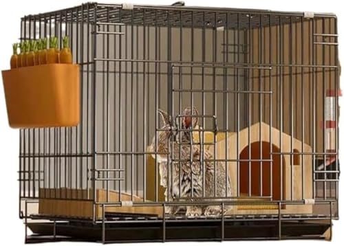 Yellowant ケージ 折畳み 引き出しトイレ付き ウサギ小屋 屋根付き うさぎ 小屋 天井扉 休憩所 脱走防止 組立簡単 掃除簡単 フェレット デグー モルモット チンチラ 猫 犬用 (60*42*50cm,ブラック)