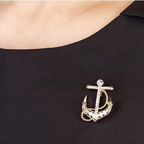 Image of Personality Pearl Crystal Anchor Fashion Brooch Pin Women's Clothing Accessories Jewelry Crystal Boat Anchor Brooch Rudder Brooch Pin