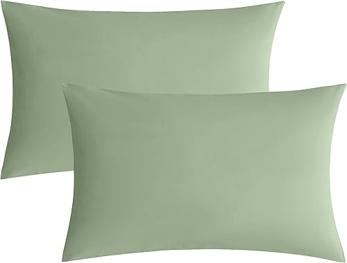 Miniatura 8 de JELLYMONI Juego de fundas de almohada estándar de 100 % algodón lavado, color verde aguacate, paquete de 2 fundas de almohada suaves y transpirables