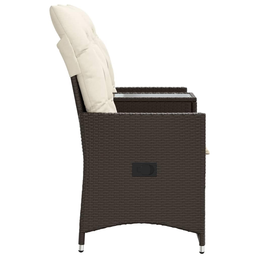 Divano da Giardino 2 Posti con Tavolo, in Polyrattan Marrone, Schienale Regolabile, Set Giardino Esterno, Salotto da Giardino, per Giardino e Terrazzo, Colore Marrone, 130 x 59 x 92 cm