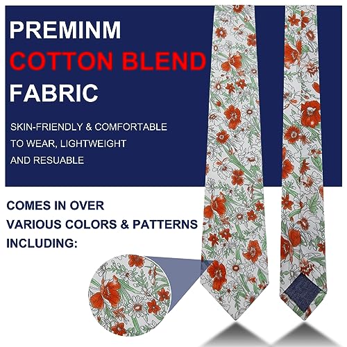 Image of Mantieqingway Men's Skinny Tie, Cotton Floral Ties for Men Wedding Necktie for Groom, Groomsmen, Missions, Dances
