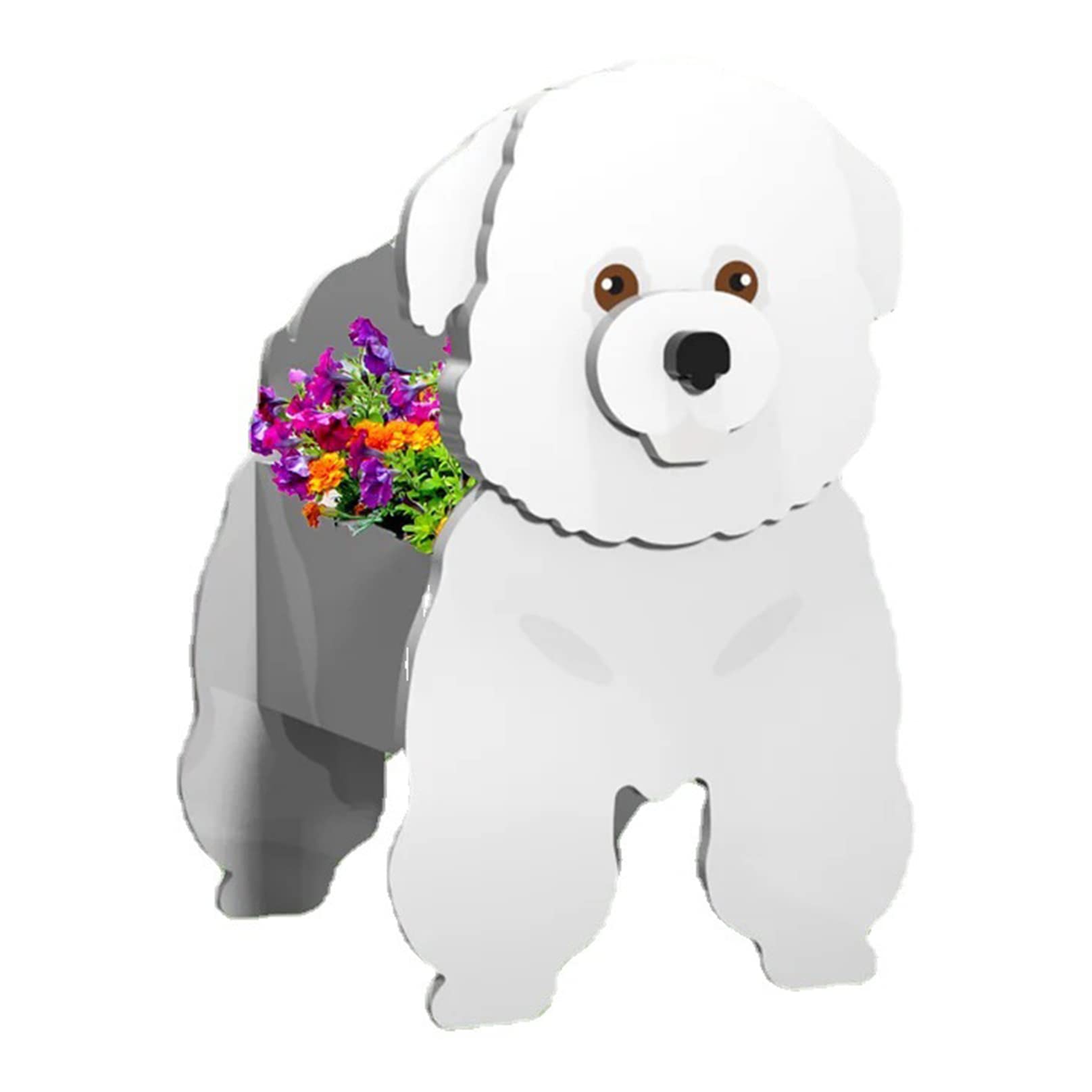 TTiiLoe Cute Dog Planter, Bichon Frise Plant Pots, PVC Herb Garden Flower Pots, Dog Cartoon Shaped Plant Container Holder, Gifts for Pet Lovers, 34x24cm/13.38x9.44in