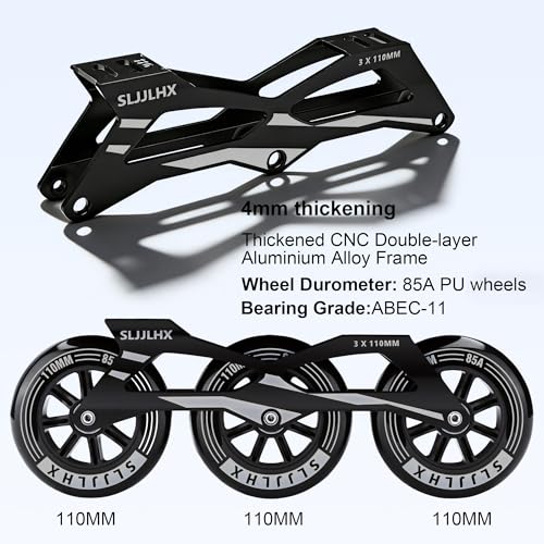 Image of 3 Wheels Inline Skates for Men Women, Professional Roller Skates Blades for Male Female,High Performance Adult Speed Skates with 110MM Wheels (Black, MEN7.5 /WOMEN8.5)