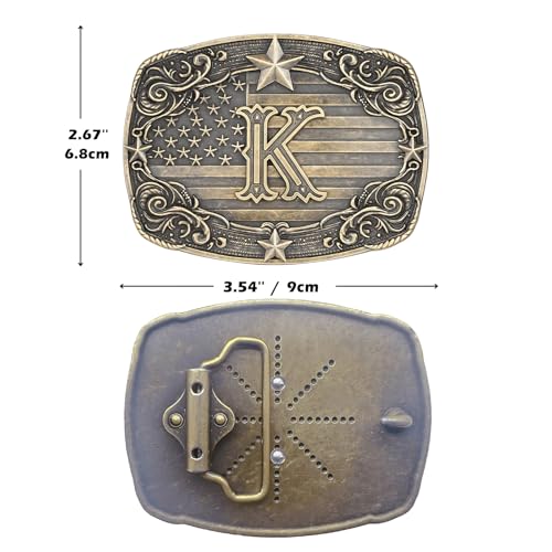 Image of Cowboy Belt Buckle for Men Vintage Western Rodeo Texas Initial Letter ABCDJMR to Z Belt Buckles