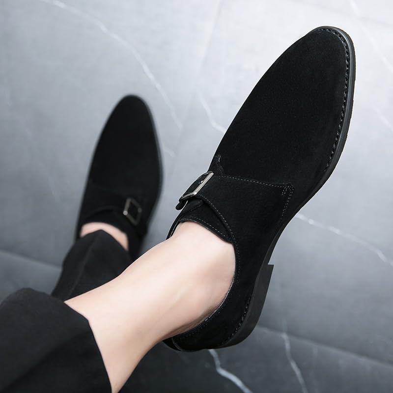 Dress Shoes for Mens Monk Business Slip-on Plain Toe Casual Non Slip Low Top Block Heel Anti-Slip Shoe3