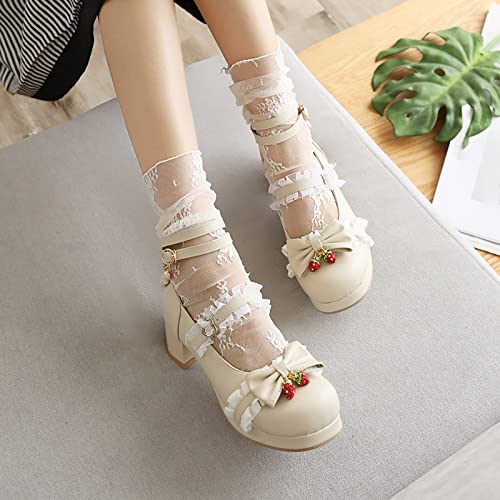 Girls Lolita Shoes Cute Bow Heels Shoes Dress Platform Strappy High Heels Kawaii Mary Jane𝐬 Shoes Toddler Girl Size 84