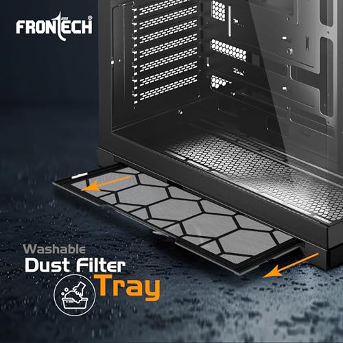 Image of Frontech Arcadia Gaming Computer Cabinet | Mid-Tower PC Case | Tempered Glass Front & Side Panel | 4 Pre-Installed 120mm ARGB Fans | Magnetic Dust Filter | USB 3.0 (FT-4343)