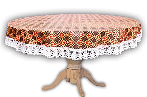 Image of The Furnishing Tree Round Shaped 6 Seater Table Cover WxL 72x72 inches with White Border lace