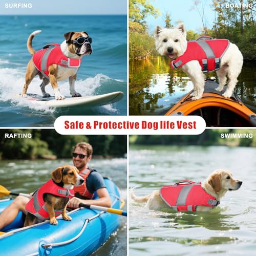 Mosucoirl Dog Life Jacket High Flotation,Shark Dog Lifesavers Floats Coat High Visibility Reflective Pet Safety Vest Swimsuits Small Medium Large Dog Life Vest for Swimming Boating Surfing Kayaking