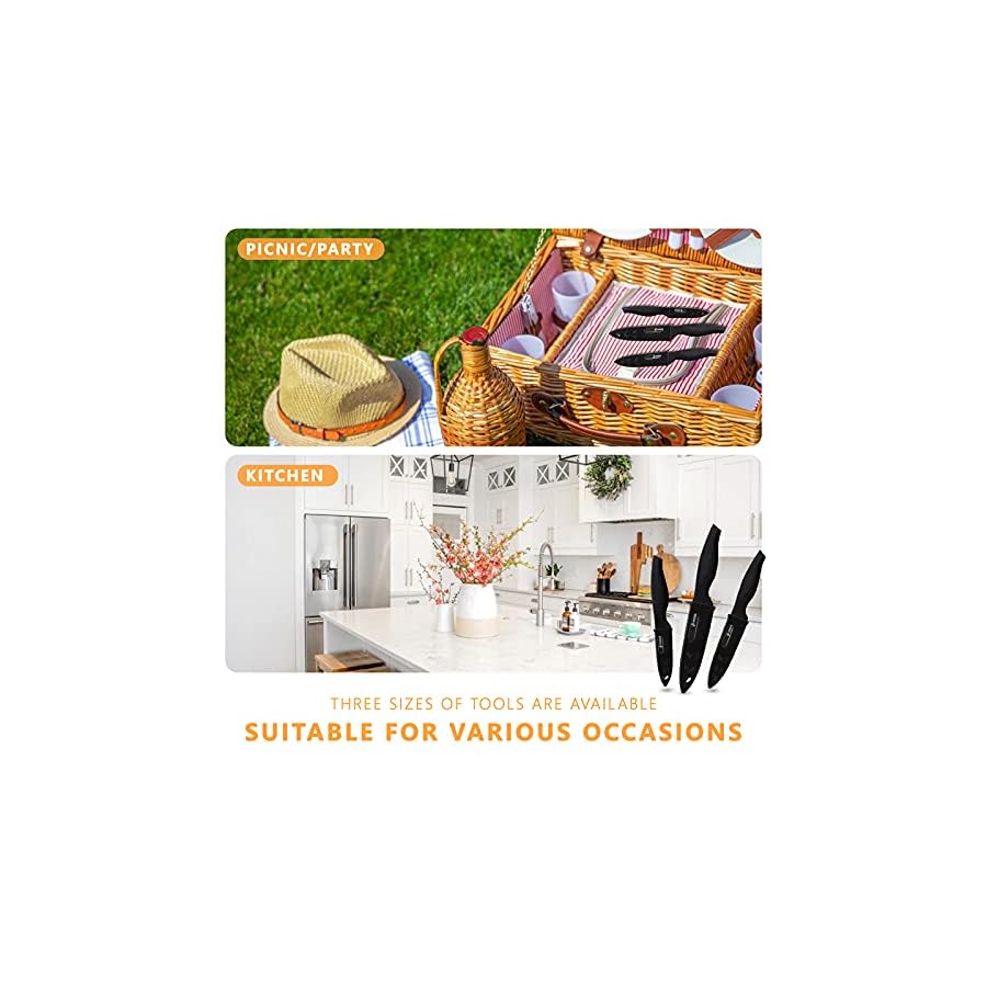 Magiware 6-Piece Paring Knife Set with Sheaths-Ceramic Blade Sharp Rust Proof Stain Resistant (include 5inch Utility Knife, 4inch Fruit Knife,3inch Paring Knife)-Black (win0529)