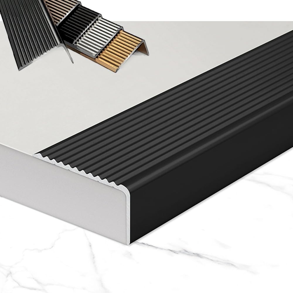 Tira Protectora De Bordes De Forma De L Perfil De Borde De Escalera 90cm 120cm, Cantos Escaleras Tiras Impermeable Tiras Antideslizantes para Peldaños(Black,Long 120x Wide 10cm)