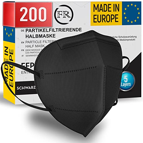 FiRiO® 200x FFP2 Maske Schwarz [MADE IN EUROPE] - Schwarze FFP2 Maske CE Zertifiziert nach EN149:2001+A:2009 - Masken FFP2 Schwarz - Mundschutz FFP2 Masken Schwarz FFP2 Masken Medizinisch FFP2 Schwarz Cover