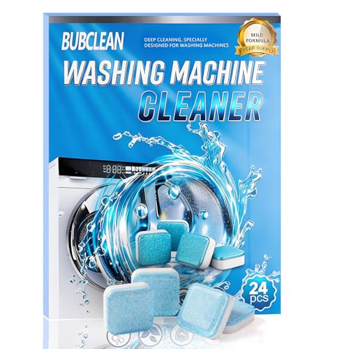 BUBCLEAN 24 pack Washing Machine Cleaner Descaler, Deep Cleaning Tablets for Front Loader, Top Load & HE Washer, Septic Safe Odor & Water Buildup Removal, Clean Drum & Laundry Tub Seal
