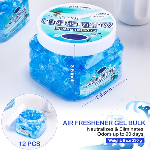 Image of 12 Pcs Air Freshener Bulk Odor Gel Eliminator Beads 8 Oz, Ocean | Long Lasting Air Freshener Beads in Jars Eliminates Odors in Home Bathrooms, Cars, Boats, Rvs, Pet Areas