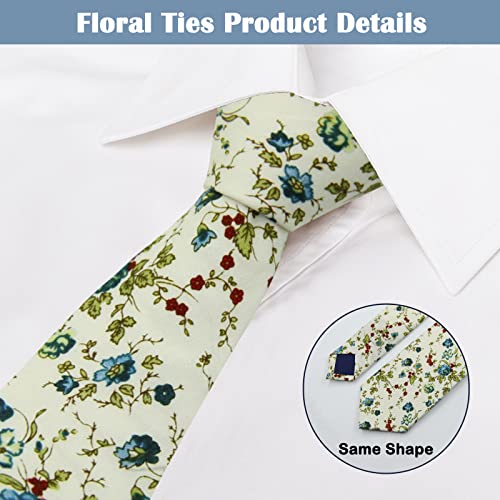 Image of Mantieqingway Men Skinny Tie Cotton Floral Necktie for Wedding Groomsmen Tie