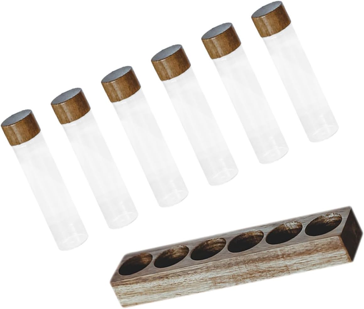 Juego de 6 frascos de vidrio sellados para café con soporte de madera