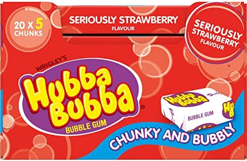 Hubba Bubba Seriously Strawberry Chewing Gum Bulk, 20 Packs of 5 Pieces