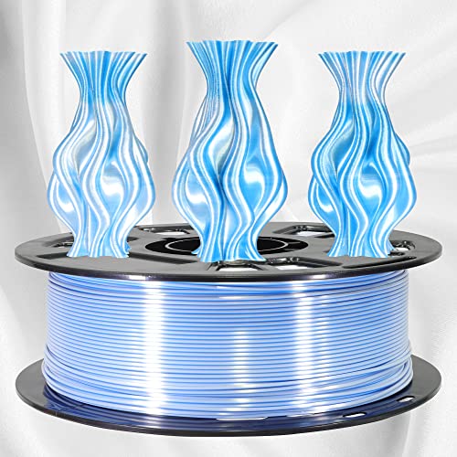 Image of MIKA3D Dual Color 3D Silk Sapphire Blue White PLA Coextrusion Filament, 1.75mm 2 Colors in 1 Printing Multi Colored Silk PLA, Widely Fit for 3D Printer, 2.2lbs /1kg 3D Material with Bicolor 2 Colors