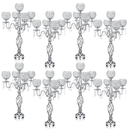Nitial 8 Pcs 5 Arm Crystal Candelabra Centerpieces for Table 27 Inch Retro Victorian Crystal Candle...