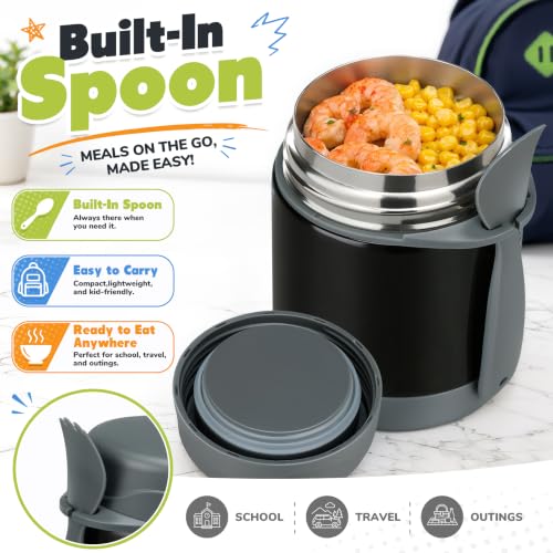 Image of Howeemo 10oz Soup Thermo for Hot Food Kids,Lunch Kids Jar with Spoon Insulated Containers,Leak Proof Stainless Steel Wide Mouth Lunch School(Black)
