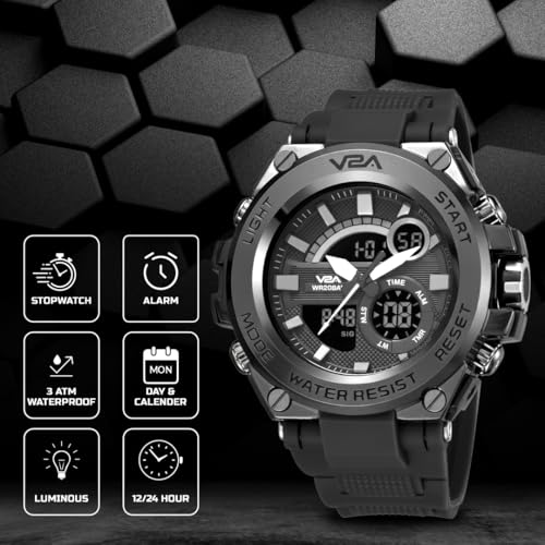 V2A Stryke 1706A Black Chronograph Sports Watch Black-Gray - Image 5