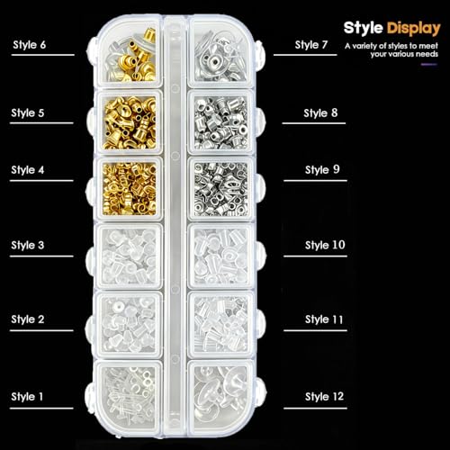 Image of 620 Pcs 12 Styles Earring Backs, iBayam Earring Backings for Studs Multiple Styles Earring Back Clips Earring Backs Metal Rubber Plastic Secure Earring Backs for Safety