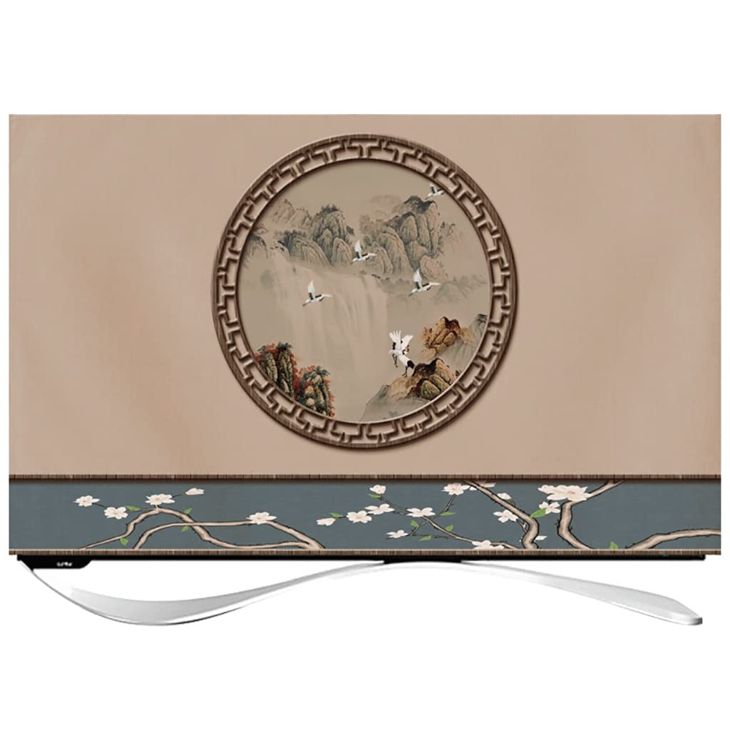 24"- 65" Osłona przeciwpyłowa telewizora, osłona wnętrza telewizora w stylu chińskim Oddychająca bawełniana tkanina lniana do telewizora z płaskim ekranem, Smart TV (Color : A, Size : 49")