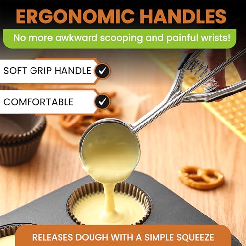 Image of Spring Chef Large #20 Stainless Steel Cookie Scoop for Baking, Multifunctional Cookie Dough Scoop with Trigger Release - Dishwasher Safe Melon Baller - 2.93 Tablespoon Food Scooper for Kitchen - Black
