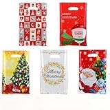 GWHOLE クリスマス ラッピング 袋 60枚 ビニール袋 手提げ袋 OPP お歳暮 ギフトバッグ テープ無し Merry Christmas クリスマスツリー サンタ （16cm*25cm）