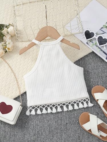 SOLY HUX Toddler Girl's Fringe Trim Halter Top Sleeveless Summer Boho Crop Cami Tops3