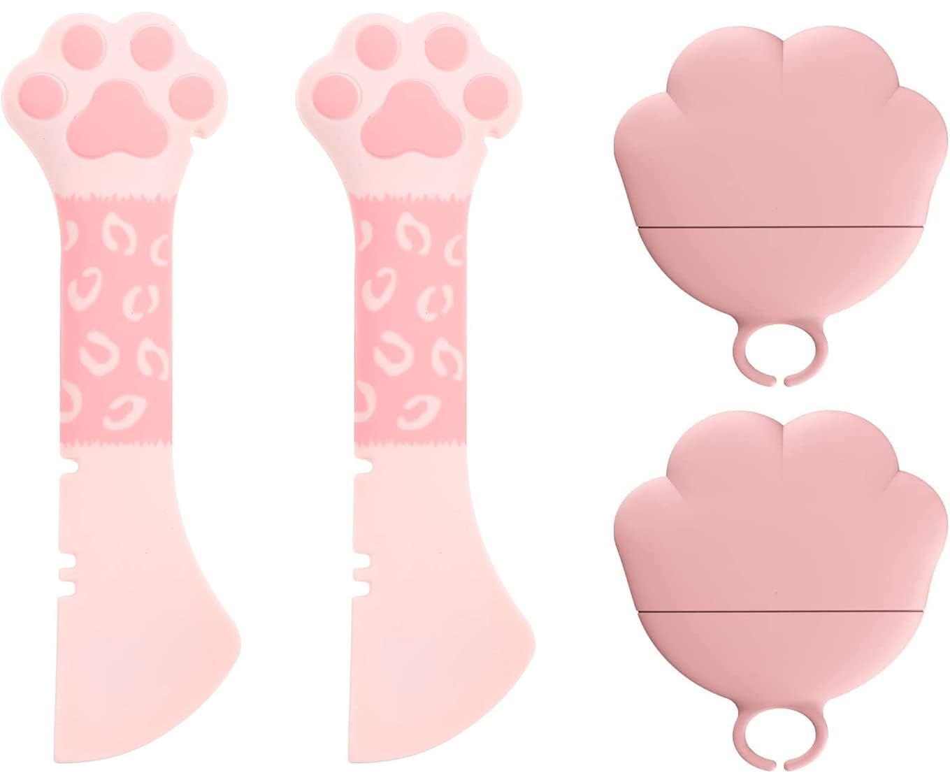 Ygapuzi 4Pcs Pet Food Can Supplies Set Universal Silicone Can Covers Cat Can Lids 2 in 1 Spatula Pet Can Opener Dog Claw Spoons for Pets Dogs Cats Feeding Wash Machine Apply (Pink)