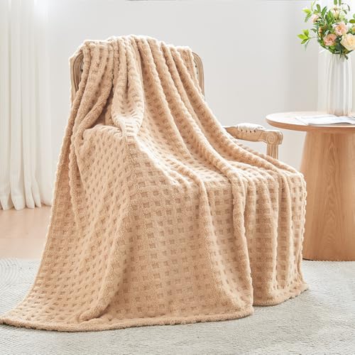 Wajade Kuscheldecke Flauschig Kunstfelldecke Decke Sofa Waffel Sofaüberwurf warm Sofadecke Comfort Couchdecke weiche Wohndecke für Couch und Bett 127 x 178 cm Linen