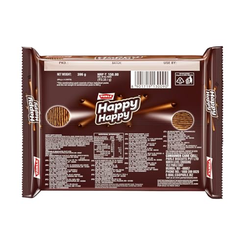 Image of Parle Happy Happy Choco-Chip Cookies, Vegetarian, Chocolate Flavour, 396 g, Pack of 2