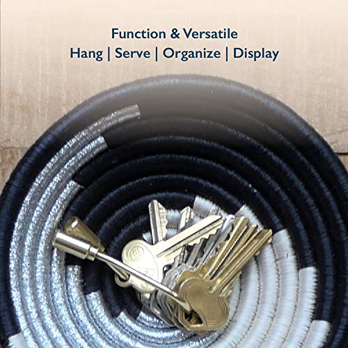 All Across Africa Expressions Collection - Small Hanging Woven Wall Basket Decor, Decorative Serving Or Fruit Basket, Food Safe, Handmade African Bowl, (Metallic Silver) #TOP4