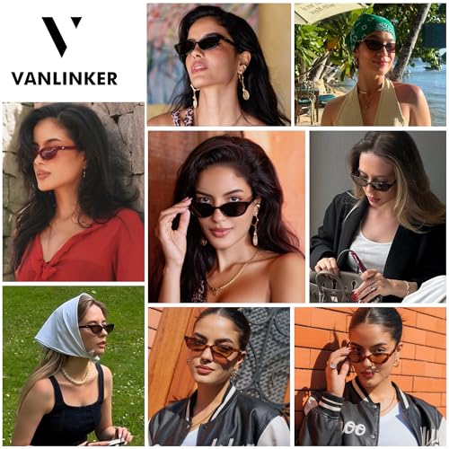 Image of VANLINKER Retro Semi Oval Polarized Sunglasses for Women Men Trendy Small 90s Style Vintage Narrow Rectangle Frame VL9833