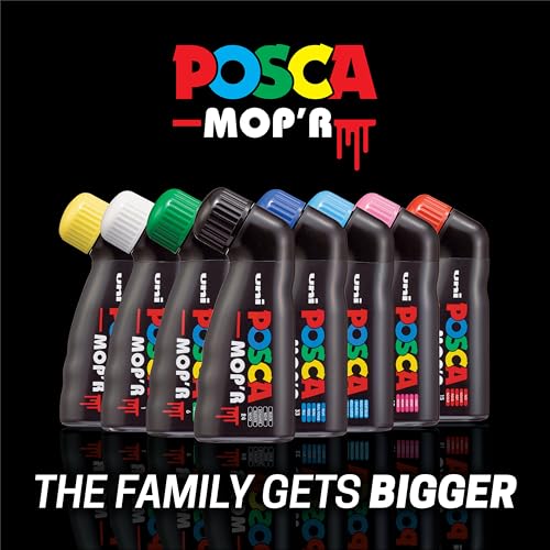 Image of uni POSCA MOP'R PCM-22 Water-Based Paint Markers, Round Tip (3.0-19.0mm), Assorted Colors, 8 Pack