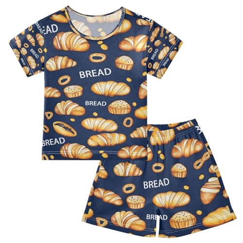 senya Dark Background Bread A Summer Pajamas Set Short Cotton Sleepwear 2 Piece
