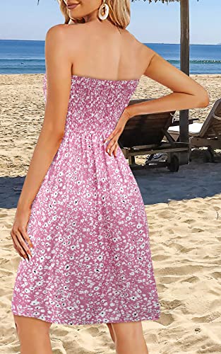 Image of Zyyfly Tube Top Dress Women Summer Beach Coverup Stretch Smocked Strapless Dress