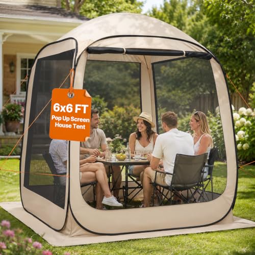 VEVOR tente moustiquaire 6 x 6 ft, 4-6 pers beige