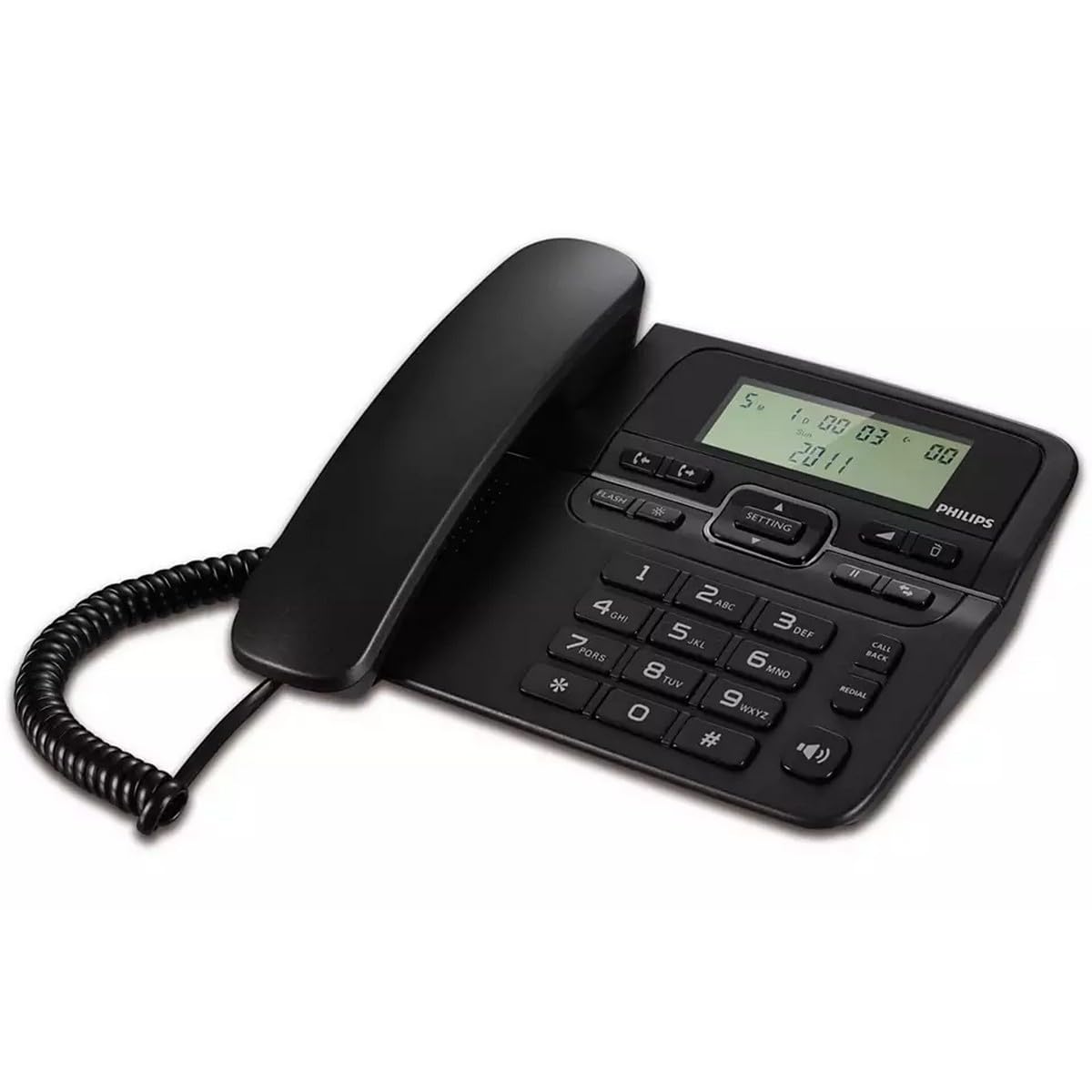 Philips M20B/00 Festnetztelefon mit Kabel, LCD-Bildschirm 3,6 Zoll, Lange Schlüssel, 60 Aufzeichnungsanrufe, Energiesparmodus, Farbe Schwarz