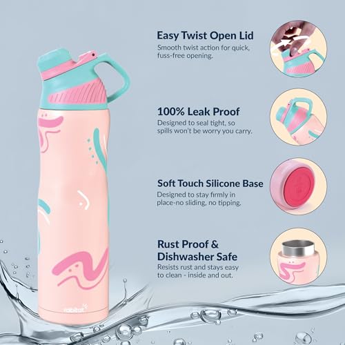 Image of Rabitat ZYLO Max Personalized Insulated Water Bottle for School Kids 750ml | Steel Water Bottle for Kids | Kids Water Bottle | 2 Year Brand Warranty | Hot & Cold Upto 24 Hours | Pastle Splash