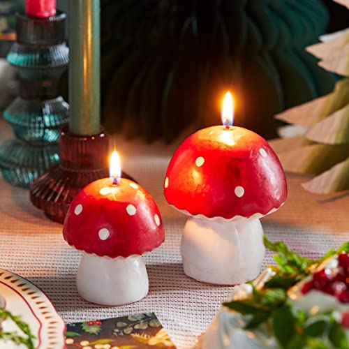 Talking Tables Small Mushroom Shaped Candle for Christmas Table - 7.5cm, Red - Image 2