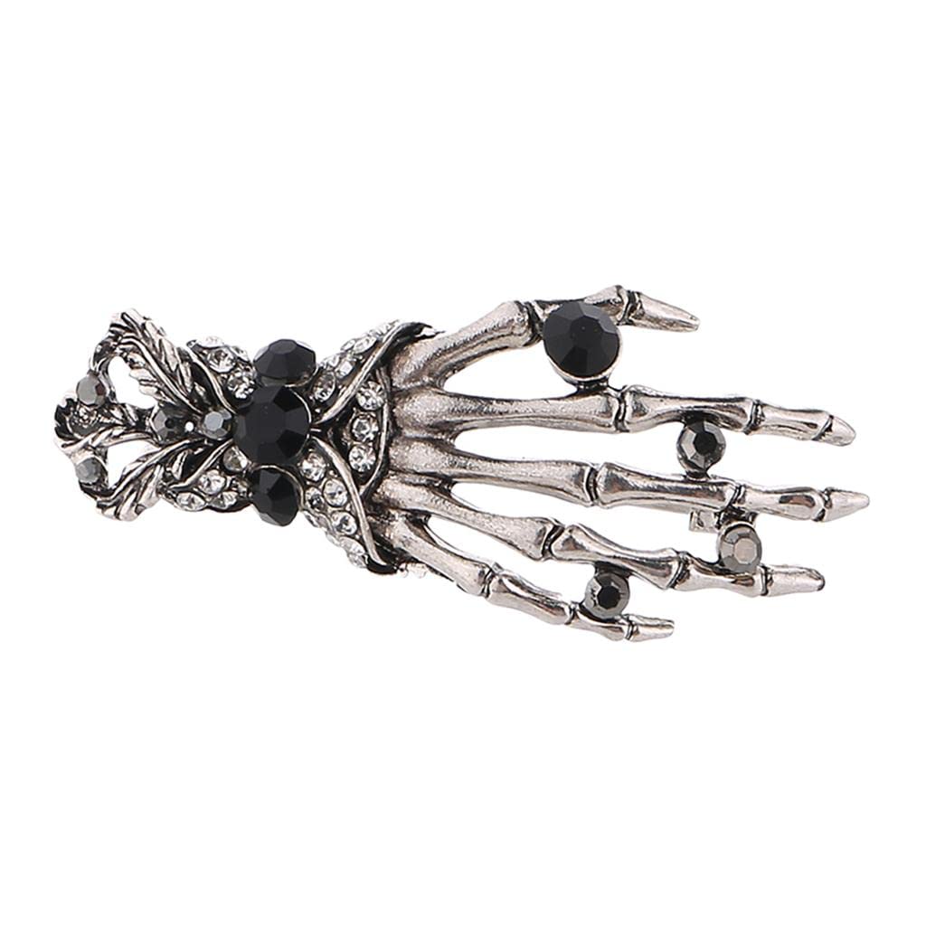 HelleryVintage Europe Skull Hand Badge Brooch Halloween Lapel Pin Men Women Shirt Suit Jewelry Gift, 5.1 x 2.1cm - Silver