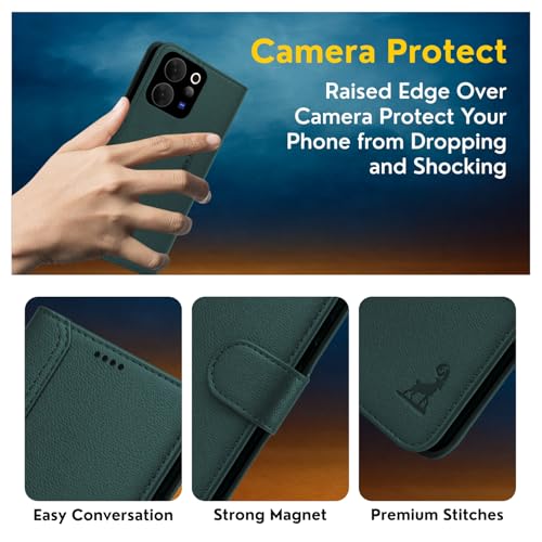 Image of AIBEX Compatible for Vivo T5 Lite 5G / Vivo Y21 5G / Vivo Y11 5G Flip Cover Leather Finish | Inside TPU with Card Pockets | Wallet Stand | Complete Protection Flip Case Green