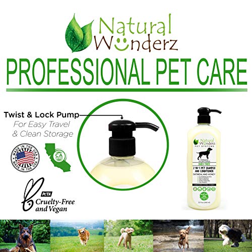Pet Shampoo & Conditioner, Shed Free 2-In-1, Oatmeal And Honey, Hypoallergenic, Vegan, Natural Extract, For Healthy Skin & Coat, 32 Fl Oz, For Dry Itchy Skin, All Breeds, By Natural Wunderz #TOP3