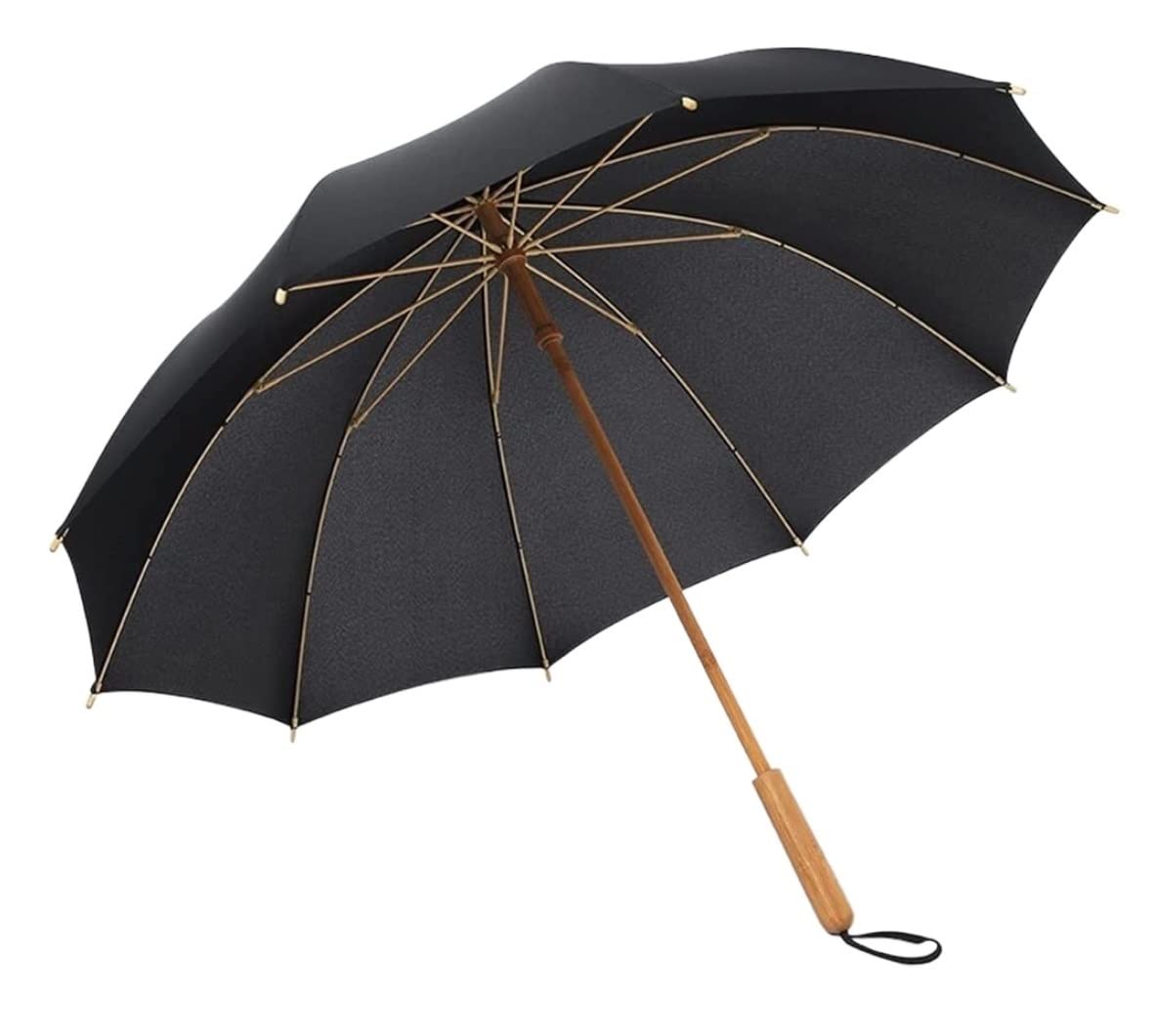 XYNSNDB Parapluie Coupe-Vent en Bambou Solide à Long Manche, Protection Solaire, Ultra résistant à la Pluie, au Vent, Cadeau, Parapluie imperméable (Couleur : Noir, Taille : 105 x 86 cm)