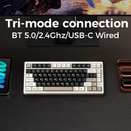 Image of MK INKY75 CNC Aluminum Mechanical Keyboard Triple-Mode Connectivity Gaming Keyboard, 75% Layout Mechanical Keyboard,with Superior Acoustics, Creamy Sounding, RGB /HMX /4000mAh(Light Beige)