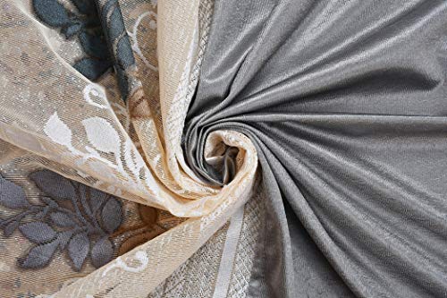 Image of LaVichitra Polyester Long Door Curtain with Floral Net (8ft, Grey) -1 Piece