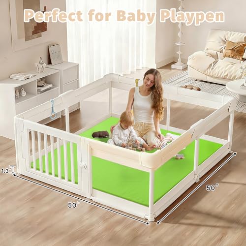Image of Waterproof Baby Play Mat for Floor Memory Foam 50 * 50 Cushion Playpen Playmat Tummy Time Crawling Mat Nursery Rug Thick Pad Create Soft & Safe Area for Infants,Toddler,Kids,Green