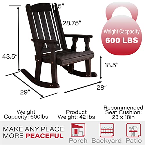Image of Amish Heavy Duty 600 Lb Mission Pressure Treated Rocking Chair (Semi-Solid Black Stain)